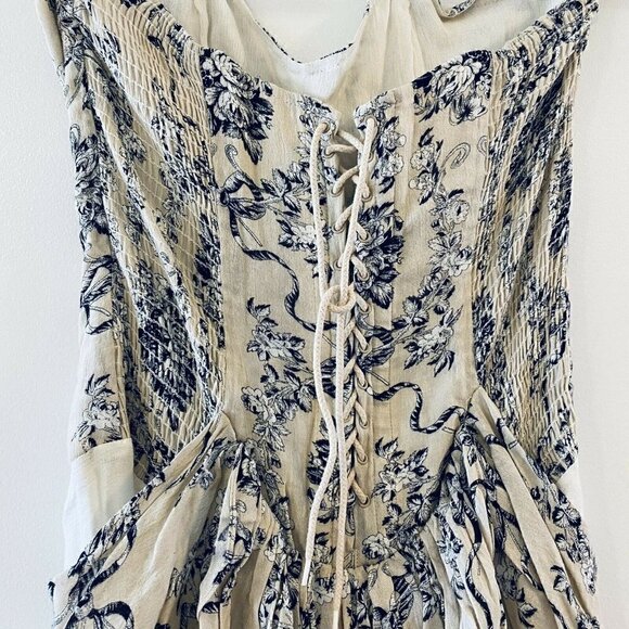 Leon Max Ruffle Strapless Victorian Maxi Dress Gown Corset Cream Linen Blend 2 - Picture 8 of 10